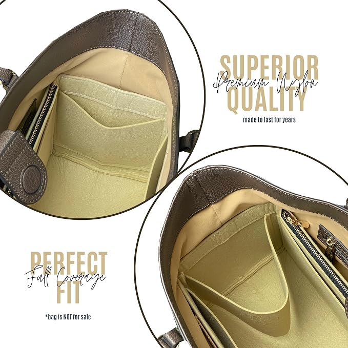 Divitize Premium Purse Organizer compatible with Ophidia Medium/Large Tote — Handmade Insert Perfect Fit, 24+ Color, Gold Zipper, Double Layered Base, Full Coverage (Large, Bubblegum) - Image 8