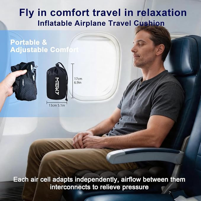 Travel seat Cushion with Built-in Pump,Airplane Seat Cushion-Inflatable Travel Cushion for Long Flights,Portable Inflatable Pad,Coccyx Tailbone Pain Relief Chair Pad (H-Shape) - Image 2