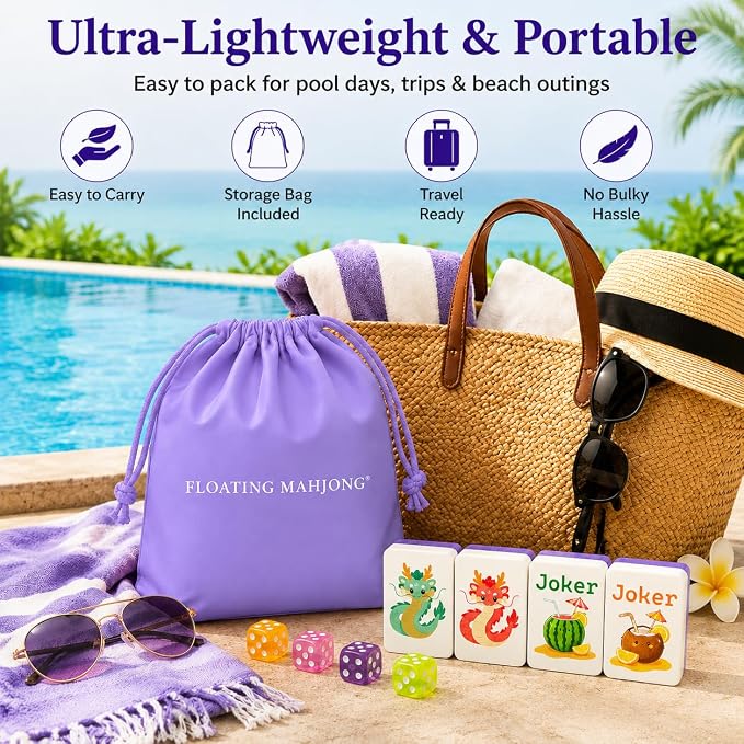 Floating Mahjong Tile Set for Pool,160 American Mahjong Tiles Waterproof EVA Foam with Dice Storage Bag for Pool Party Beach Vacation Summer Outdoor Game Set (White) - Image 5