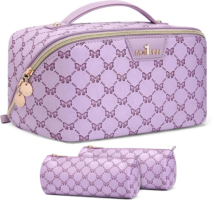 Travel Makeup Bags for Women: Luxury Bow Print Make up Bag | Bow Print That Stays as Sweet as You,3 Set Large Capacity Cute Cosmetic Case - Waterproof Leather Toiletry Organizer Bag by Unknown