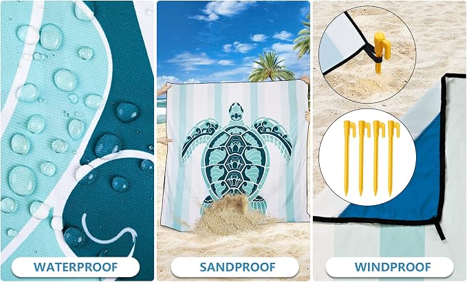 HIHOHO Beach Blanket Waterproof Sandproof Extra Large Beach Mat 79" X 83"/120"x108"for 1-8 Adults Quick Drying Durable Outdoor Picnic Mat for Beach Travel Camping Hiking - Image 3