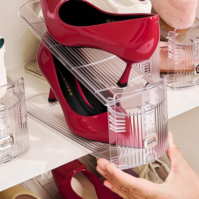 Adjustable Shoe Slots Organizer,10PACK Transparent Shoe Stackers Shoe Rack Holder Shoe Space Savers Double Layer Stack Shoe Racks for Closet Organization(Transparent) - Image 2