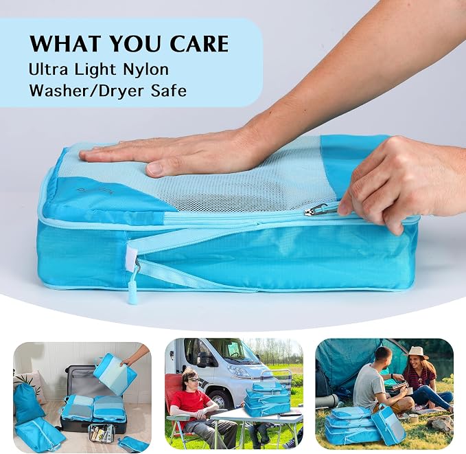 PFEYRPK Lightweight Compression Packing Cubes for Suitcases, Compressible Expandable Travel Packing Organizer with Clear Toiletries and Backpack Bag, Travel Essentials for Carry on Luggage 7 Set - Image 2