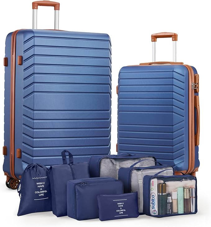 Luggage Sets 2 Piece, 9 Piece Travel Suitcase Set, 20 inch Carry on Luggage, 28 inch Checked Luggage for Women with 7PC Organize Bags by Suitour
