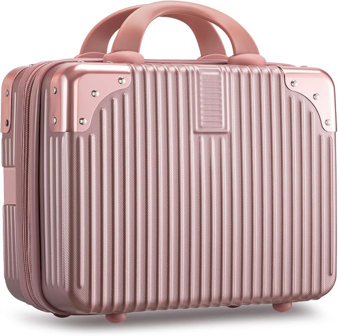 Noverlife 14 Inch Portable Makeup Travel Case Hand Luggage, Pressure-proof ABS Carrying Makeup Case Suitcase with Elastic Band, Small Hard Shell Cosmetic Case for Travel Camping Women Girl - Rose Gold | 14 Inch Hard Shell Cosmetic Case for Women Girl, ... by Noverlife