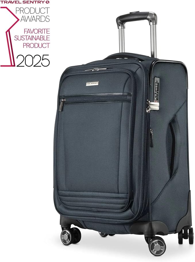 Ricardo Beverly Hills Avalon Softside Luggage Made with Sustainable 100% Recycled PET (rPET), Lightweight, Eco-Friendly Travel, Expandable, Dual Spinner Wheels, Storm Blue, 20-inch - Image 2