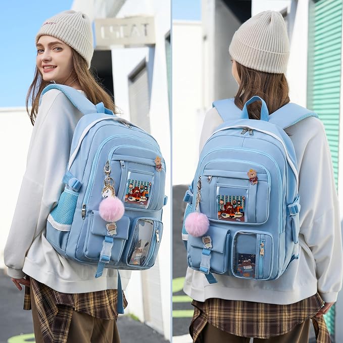 Laptop Backpacks 16 Inch School Bag College Backpack 3 PCS with Lunch Box Pencil Pouch Set Large Travel Daypack Kawaii Bookbags for Teens Girls Women Students (Blue) - Image 7