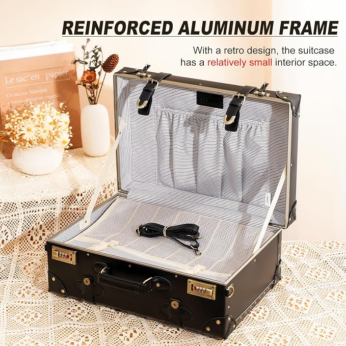 urecity Vintage and Cute Carry-on Overnight Case Non-wheeled Mini Leather Trunk Suitcase with Shoulder Strap - Image 6