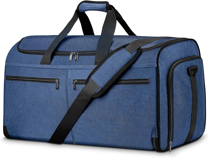 Large Garment Bag for Travel, Bukere Convertible Suit Travel Garment Duffel Bag for Men Women Business, Shoe Compartment, Detachable Shoulder Strap, Multi-Function 2 in 1 Weekender Bag, Blue by Bukere