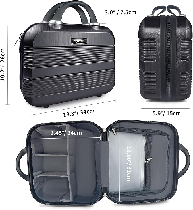 14 Inch Waterproof Hard Shell Travel Makeup Case (Black) | ABS Scratch-Proof, Carrying Cosmetic Organizer Case with Elastic Band, Train Case, Mini Suitcase Vanity Case for Women Girl - Image 3