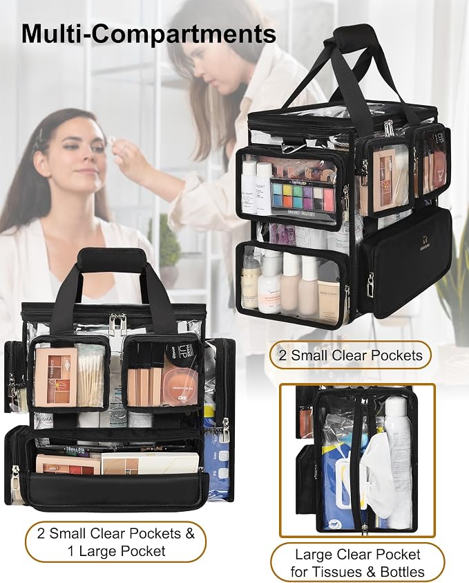 Relavel Large Clear Makeup Bag, Professional Cosmetic Organizer for Traveling,Makeup Artist Kit Set Bag Hairstylist Bag with Removable Dividers, Transparent PVC Work Tote Bag Duffle Bag for Women - Image 3