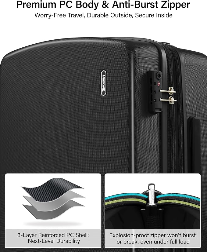Hanke Expandable Luggage Sets 2 Piece, 20 Inch and 28 Inch Luggage Sets with Spinner Wheels, Durable PC Hard Shell Rolling Suitcase with TSA Lock for Travel (20/28 Inch, Jet Black) - Image 5