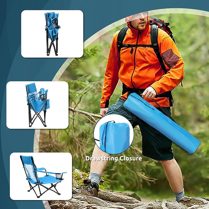 HaSteeL Folding Beach Chair Set of 3, Foldable Blue Camping Chairs & Grey Table for Outside, Low Beach Chair Portable for Adults Fishing, Picnic, Outdoor BBQ, Travel, Sports, Cup Holder & Storage Bag - Image 6
