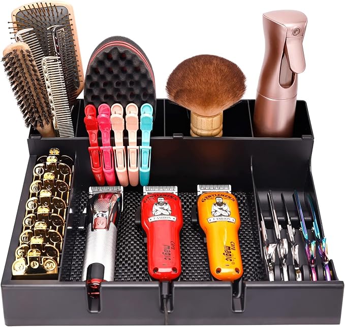 Barber Clipper Organizer Barber Tools Tray Salon Hairdressing Clipper Scissors Rack Holder Storag Scissors Holder Blade Rack Storage Tray for Clipper Guard Holder (Assemble) by ZIBARBER