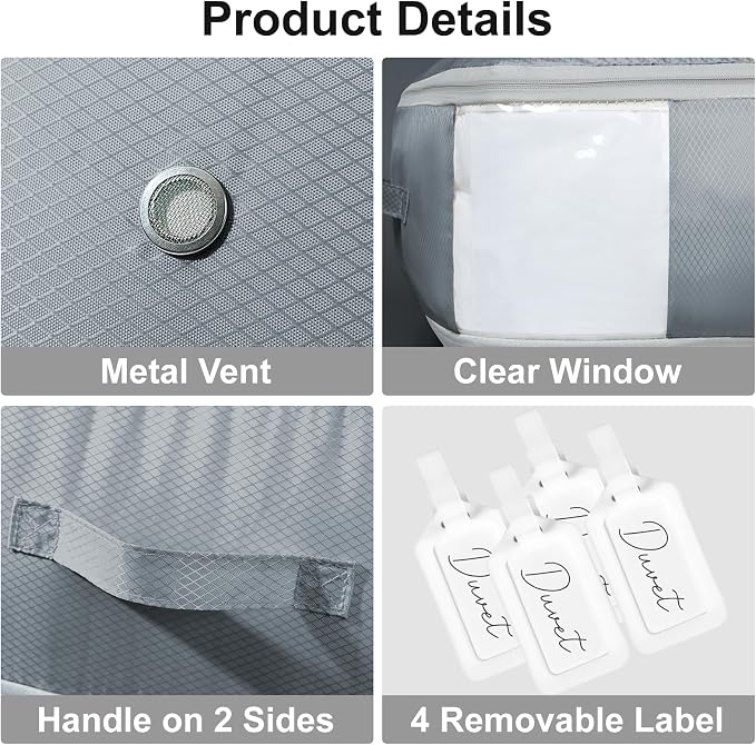 Comforter Storage Bag - Large Capacity Blanket Storage Bags 3-Layer Ultra Space Saving Self Compression Organizer, Washable Compression Bags for Storage Comforter Blanket, 4-Pack, Grey - Image 6