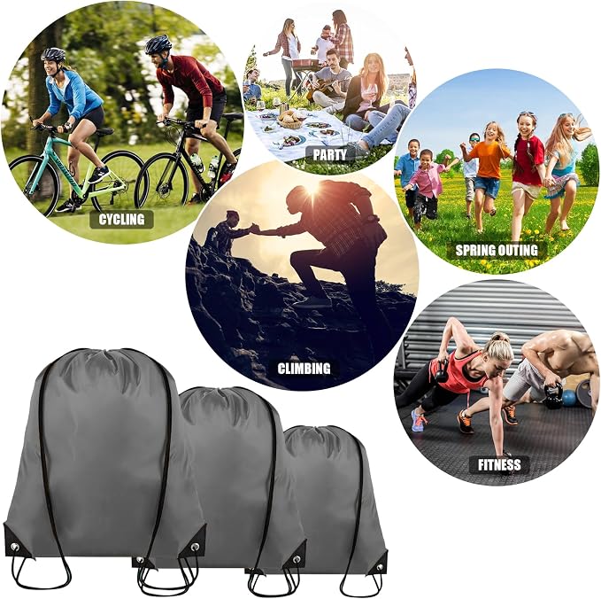 Grneric Drawstring Backpack Bulk 100Pcs Cinch Bag, Polyester Drawstring Bags for Gym Beach Sports Short Trip Party (Grey) - Image 6