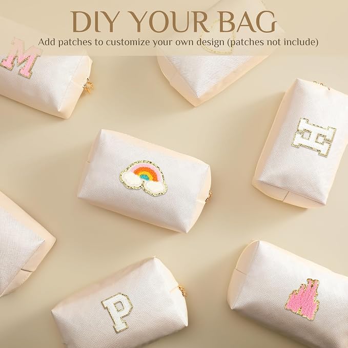 100 Pack Aesthetic Makeup Bags Bulk PU Leather Cosmetic Pouches Waterproof Toiletry Bags Makeup Pouches Bulk for Teen Girls Women Party Gift Travel Storage Back to Teacher Gift (Ivory White) - Image 5