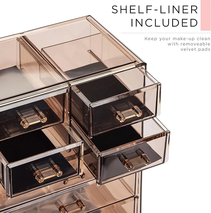 Sorbus Acrylic Makeup Organizer Set, 7-Drawer Vanity & Countertop Cosmetic Storage with Small & Wide Compartments, Bronze Glow Makeup Storage for Brushes, Jewelry – Holiday Gift for Women & Teens - Image 6