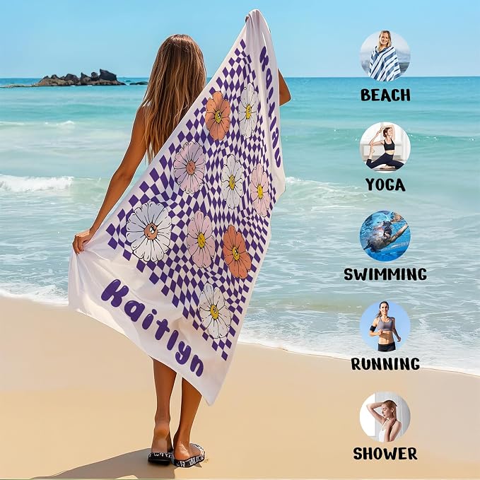 JML Personalized Beach Towel with Name, Custom Flower Beach Towel, Customized Microfiber Pool Towel, Quick Dry & Absorbent Swim Towel for Adult,Anniversary, Birthday, Summer Holiday,Vacation - Image 6
