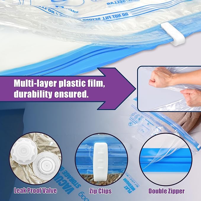 XXL Jumbo Vacuum Seal Storage Bags Extra Large for Clothing Bedding | 47''X35'', Airtight Triple Seal, Save 80% Space, Hand Pump, Work with Vacuum, Double Zip, Reusable, Easy to Use, 4 pack - Image 6