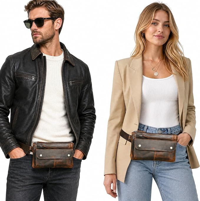 Genuine Leather Hiking Riding Travel Fanny Waist Pack Small Phone Pouch For Men Women FB811-29 (100% Leather-The 8136 Brown) - Image 2