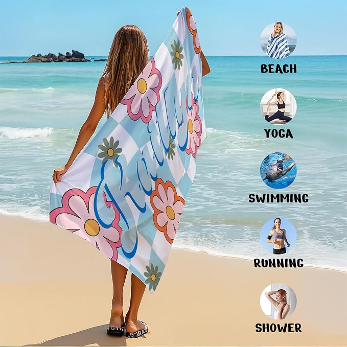 JML Personalized Beach Towel with Name, Custom Flower Beach Towel, Customized Microfiber Pool Towel, Quick Dry & Absorbent Swim Towel for Adult,Anniversary, Birthday, Summer Holiday,Vacation - Image 6