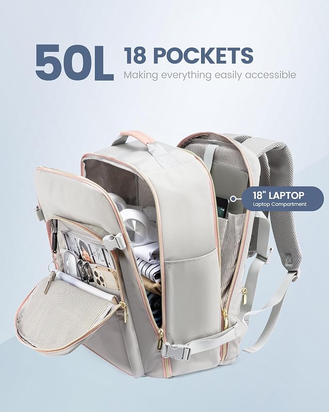 LOVEVOOK 50L Travel Backpack Flight Approved Carry on Backpack,3 Packing Cubes,Waterproof Personal Item Travel Bag,TSA Carry on Luggage Suitcase Travel Essentials,Gifts for Women & Men,fits 18" Laptop - Image 3