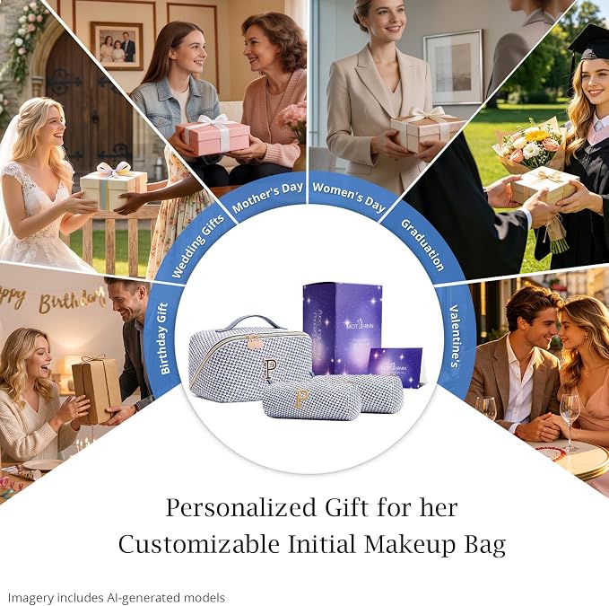Personalized Gift Travel Makeup Bag: Initial Makeup Organizer Bag for Women | 3-in-1 Custom Make up Bag Set - Vegan Leather Travel Cosmetic Bag - Luxury Gift for Women – Birthday, Anniversary, Graduation - Image 7