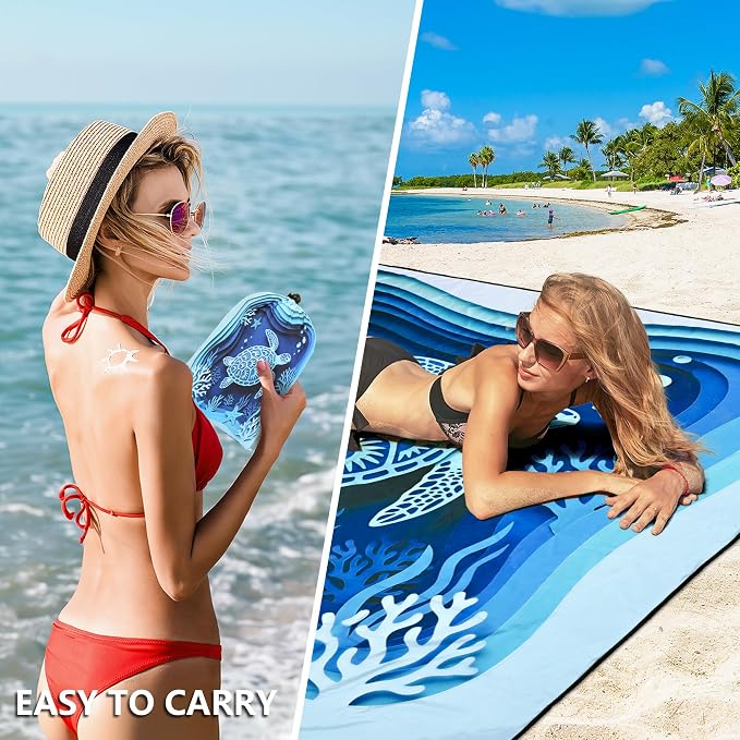 HIHOHO Beach Blanket Waterproof Sandproof Extra Large Beach Mat 79" X 83"/120"x108"for 1-8 Adults Quick Drying Durable Outdoor Picnic Mat for Beach Travel Camping Hiking - Image 4
