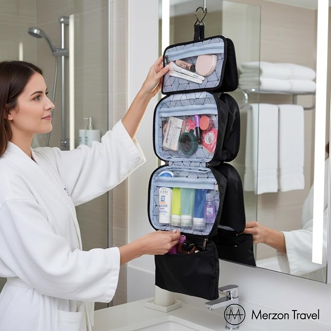 The All Week Kit from Hanging Toiletry Bag for Extended Trips with Multi Compartment Storage Large Travel Toiletry Organizer with Hook Made from Sturdy Water Resistant Nylon HNG-733-BLK - Image 8