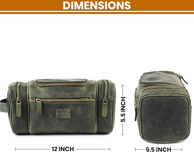 LEATHER VILLAGE Genuine Leather Travel Dopp Kit for Men & Women – Water-Resistant Large-Capacity Hanging Toiletry Bag for Travel, Grooming, Bathroom Organization, Shaving Essentials & Gym Use - Olive - Image 5