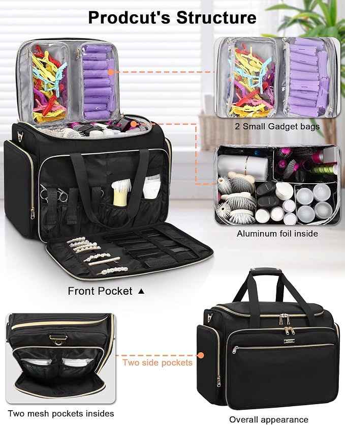 MONSTINA Professional Hairstylist Traveling Bag with Two Detachable Small Bags+Four Gadget Bag,Hairdressing Makeup Salon Organizer Bag - Image 2