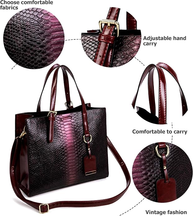 KingTo Women's Crocodile Pattern Satchel Handbags Stylish Tote Handbags crocodile purses for women 3 Pcs Set (B-blue) - Image 6