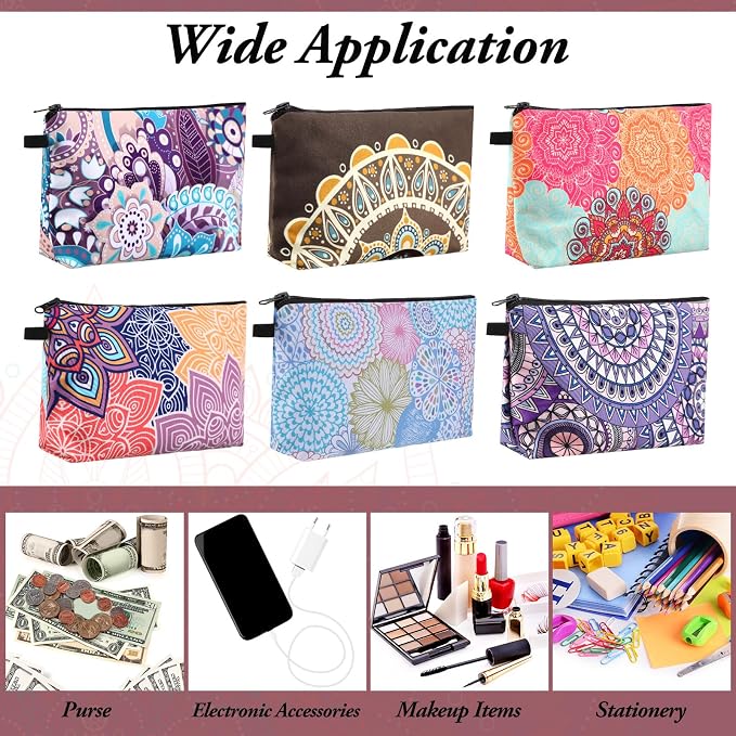 Dunzy 20 Pcs Bulk Makeup Bag for Women Appreciation Gifts for Teacher Canvas Cosmetic Bags with Zipper Pouches Waterproof Travel Toiletry Organizer for Girls Mother Teacher Nurse Bridesmaids (Mandala) - Image 3