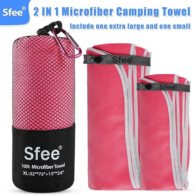 Sfee 2 Pack Microfiber Travel Towel, Quick Dry Towel Camping Towel Large Beach Towel Super Absorbent Compact Lightweight Sports Towel Gym Towel Set for Beach, Gym, Hiking, Pool, Backpacking,Bath,Yoga - Image 3