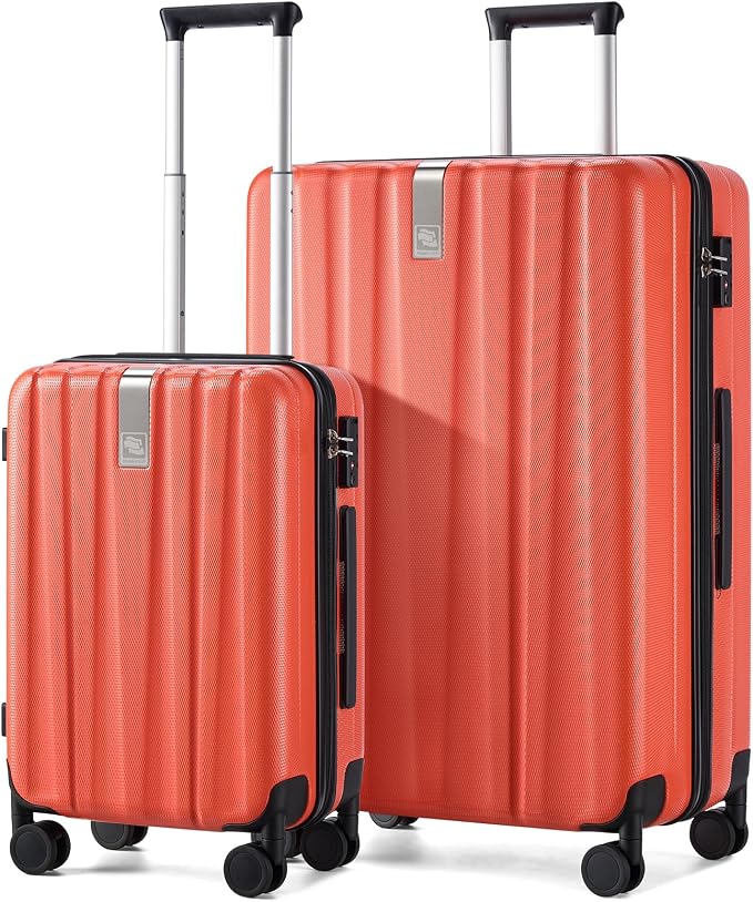 Hanke Luggage Sets 2 piece Carry On Luggage with Wheels PC Hard Shell Suitcases Lightweight Checked Travel Luggage Large Travel Suitcase Woman Men 20/29 Inch （Orange） by Hanke
