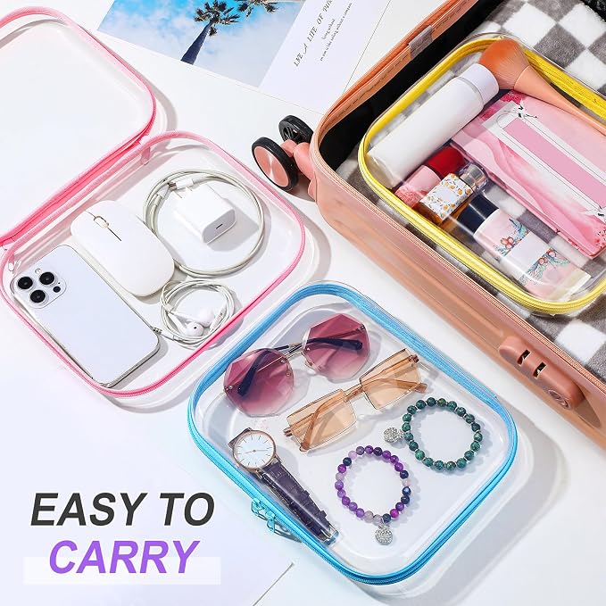 Sanwuta 6 Pcs Clear Hard Zipper Case Plastic Zipper Pouches Transparent Makeup Bag Pencil Case Pouches Toiletry Diaper Bag for Travel Toy Storage Organizer Bins(Colorful,9.84 x 7.87 x 2 Inch) - Image 6