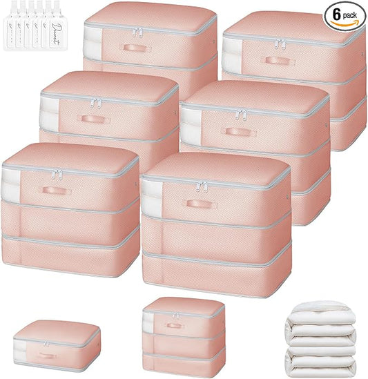 DIMJ Comforter Storage Bag - 110L Ultra Space Saving Self Compression Organize 6 Pack for Duvet, Pillow, Bedding, Blanket Storage Organizer Nylon Compression Bags by DiMJ