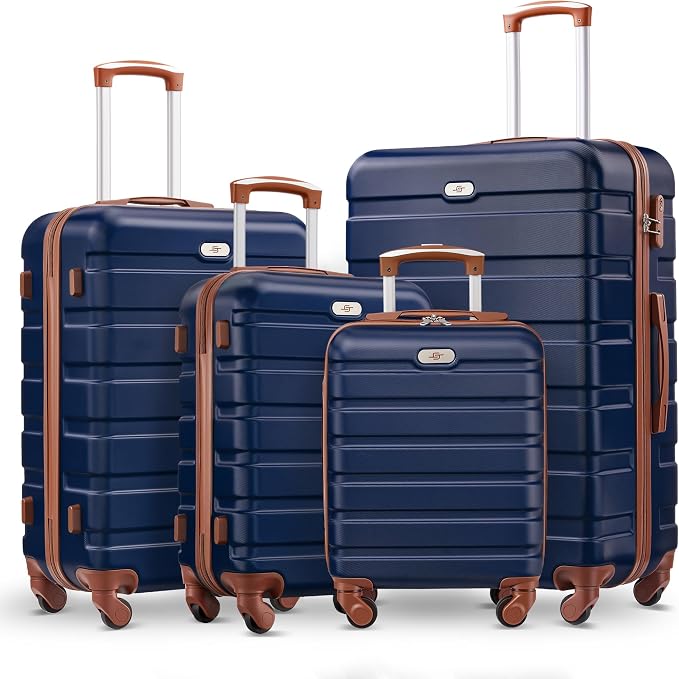 Suitour 4 Piece Luggage Sets, Hard Shell Suitcase Set with Spinner Wheels 16 20 24 28inch Travel Sets(Navy Brown) by Suitour