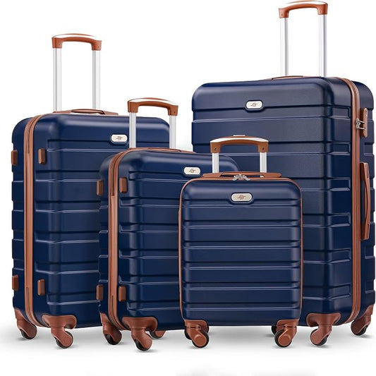 Suitour 4 Piece Luggage Sets, Hard Shell Suitcase Set with Spinner Wheels 16 20 24 28inch Travel Sets(Navy Brown) by Suitour