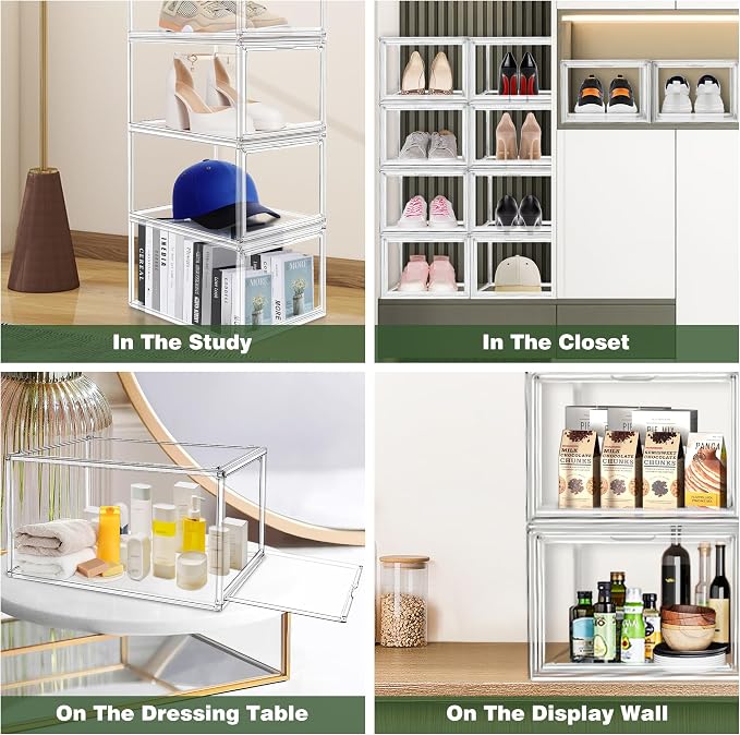 2 Pack Drop Front Acrylic Shoe Boxes with Magnetic Door Fit US Size 12, Clear Stackable Shoe Organizer for Closet, Entryway, Underbed, Multiple Display Cases for Hats, Figures, Sneakers - Image 7