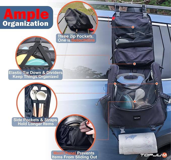 Camp Kitchen Organizer, Cooking Tools Storage Caddy Bag, Multi-Pockets, Paper Towel Holder, Portable Hanging Kitchen Caddy for Camping Utensils, Cookware & BBQ Essentials Bag Only - Image 2