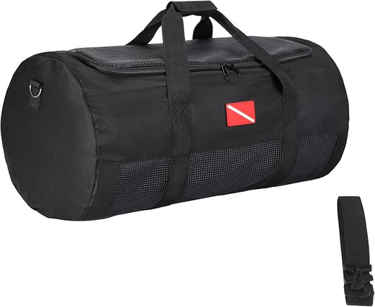 Mesh Scuba & Snorkeling Gear Bag – Heavy-Duty Cloth Ventilated Dive Duffel with Zipper & Adjustable Shoulder Strap (15.7" Diameter x 29.5" Length), Black by divetec
