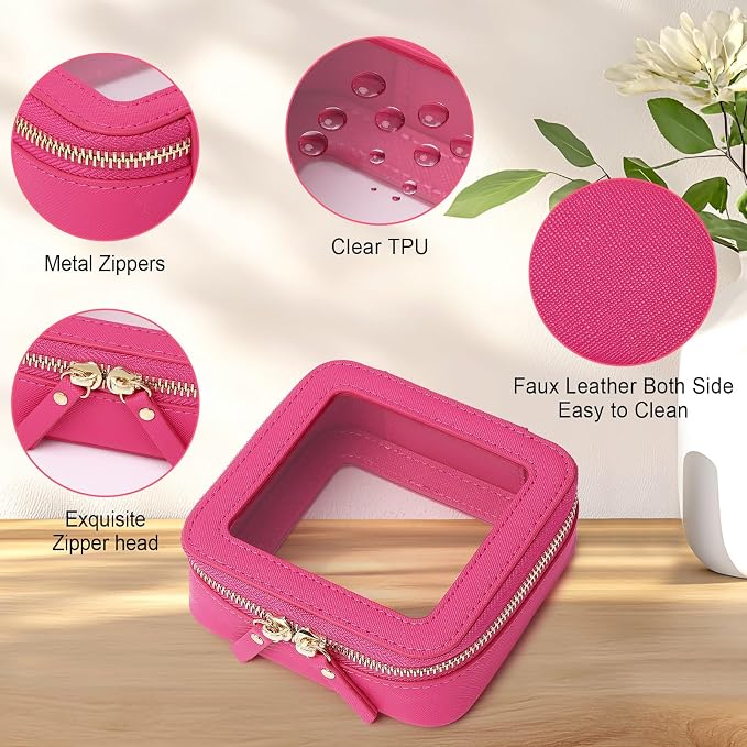 Pinkmik Clear Makeup Bag Waterproof Travel Case for Cosmetics and Toiletries Women's Purse Organizer and Clear Car Bag with Zipper (X/Fuxia, M+MINI) - Image 5