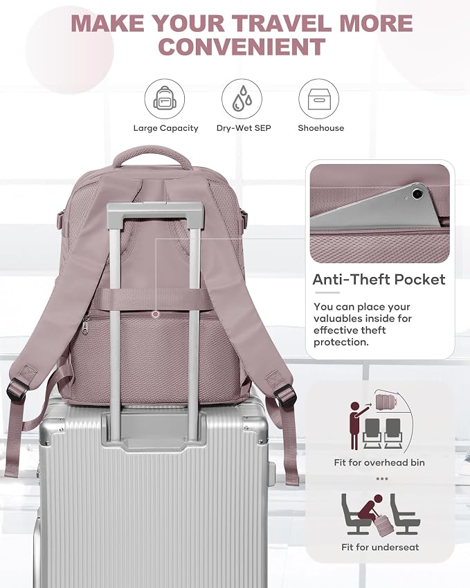 coowoz Travel Backpack Carry On for Women Man Gym Backpacks with Laptop Compartment Mochila de Viaje Teacher Personal Item Backpack Rucksack Airplane Accessories Must Haves Pink Purple Small - Image 6