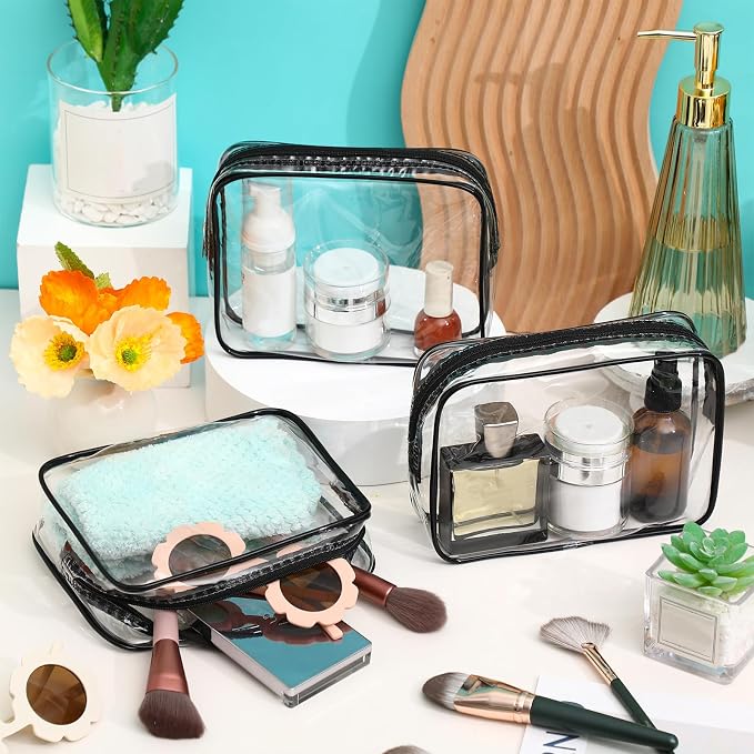 Sanwuta 100 Pcs Clear Makeup Bags Bulk Toiletry Bag for Travel Transparent Cosmetic Bag PVC Waterproof Travel Small Pouches with Zipper for Men and Women (Black) - Image 2