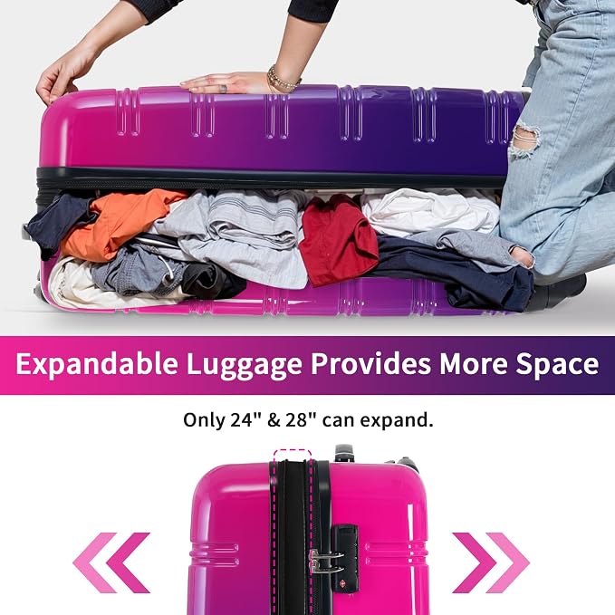 Merax Luggage Sets 3 Piece, Hardside Suitcase Set with Spinner Wheels | Lightweight Expandable Gradient Color Luggage 20+24+28 IN,Purple and Pink - Image 3