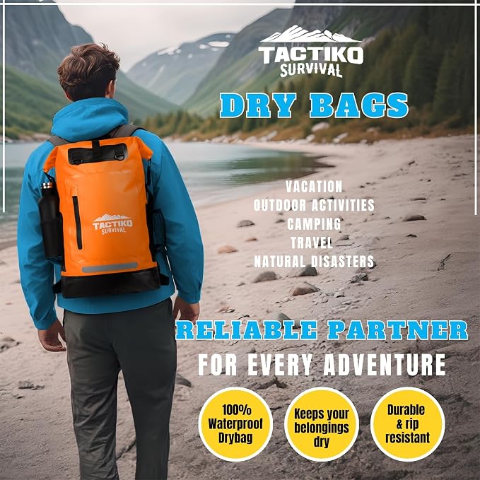 Tactiko Survival 35L Heavy-Duty 100% Waterproof Backpack | Roll Top Dry Bag - Image 5