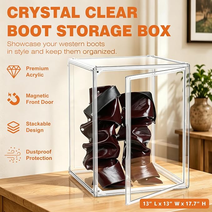 5 Pack XXX-Large Extra Large Acrylic Display Case 17.3'' x 13'' x 13'', Transparent Sneaker Boxes Clear Plastic Stackable Boot & Shoe Boxes Large Showcase for Helmet, Handbag, Figures Collectibles - Image 4