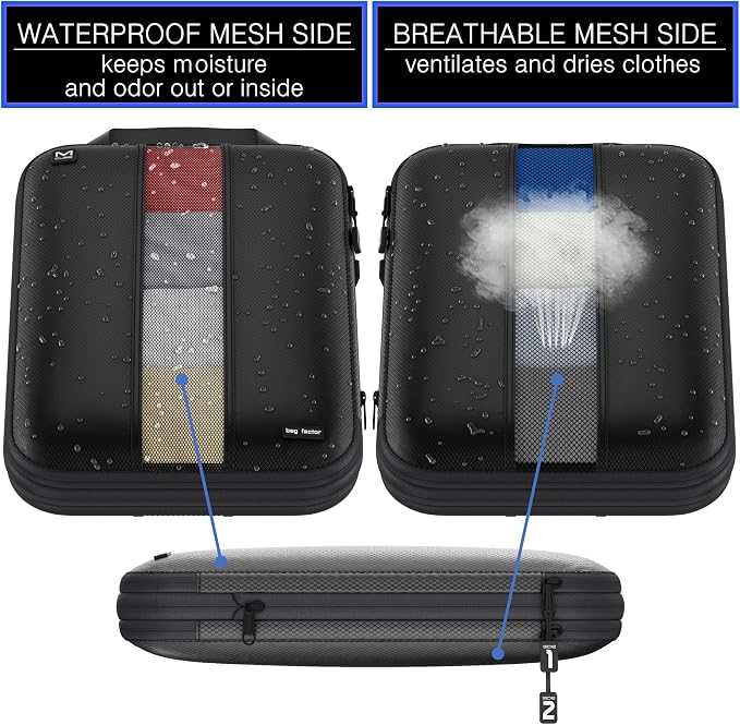 Premium Ultralight Compression Packing Cubes for Travel - Bag Factor Luggage Organizer Set (Double Sided Clean Dirty - Black - 4 Set) - Image 3